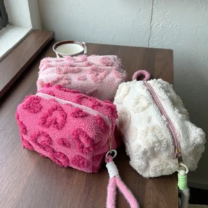 Fluffy Textured Cosmetic Pouch Set
