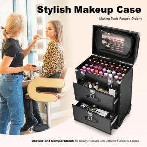 Rolling Cosmetic Case Large Cosmetic Trolley with Lock Professional Rolling Cosmetic Train Case with Drawers for Makeup Salon